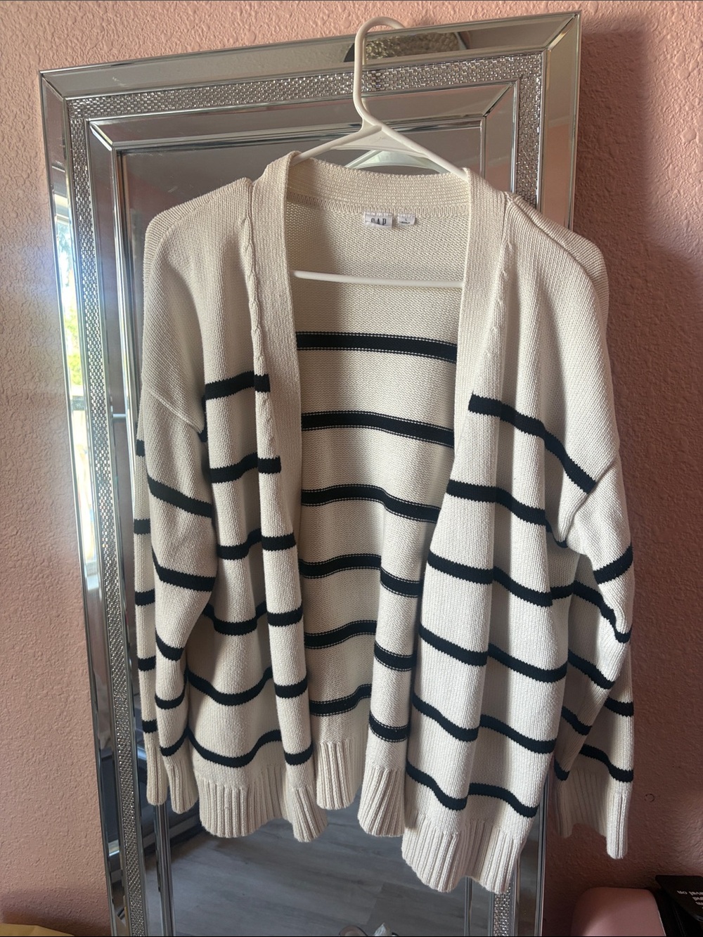 GAP Cream and Black Striped Open-Front Cardigan